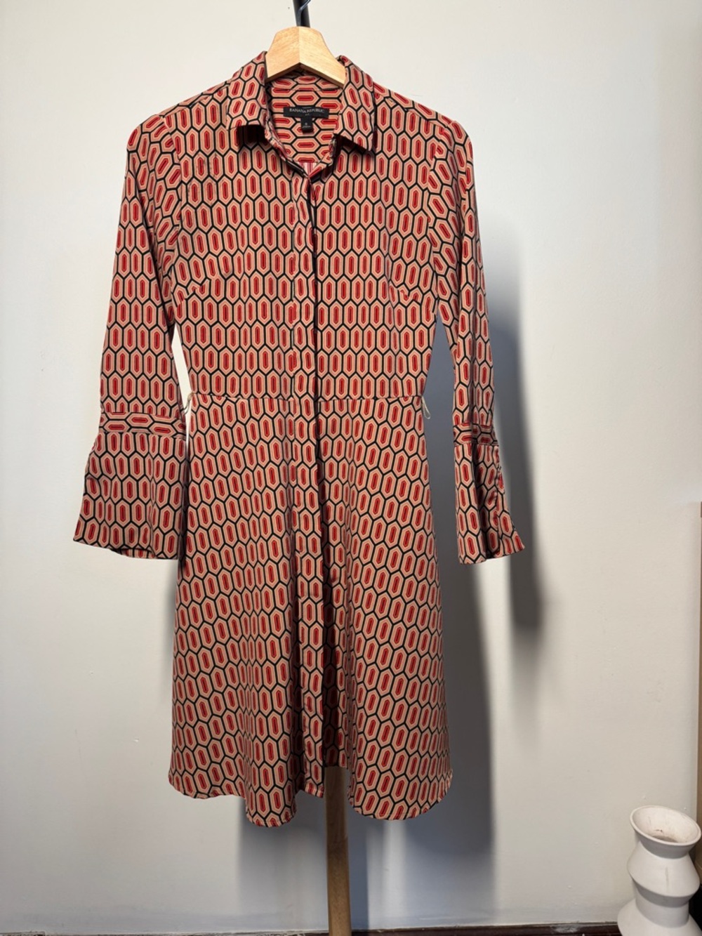 Banana Republic Factory Geometric Shirt Dress in Rust and Beige